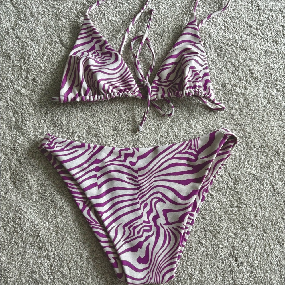 Skatie Purple and White Zebra Bikini
